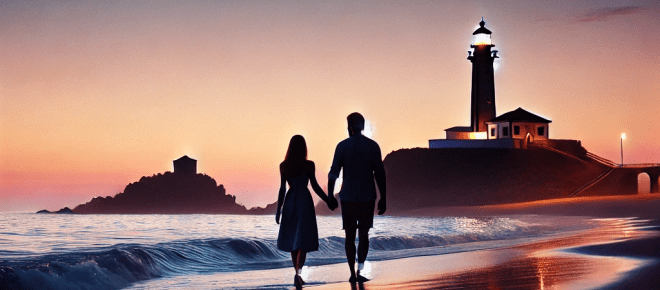 couple avançant vers le phare